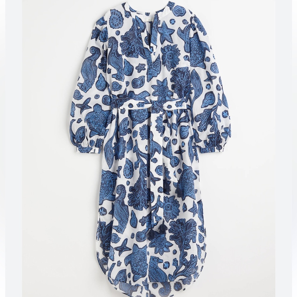 H&M blue and white swim coverup